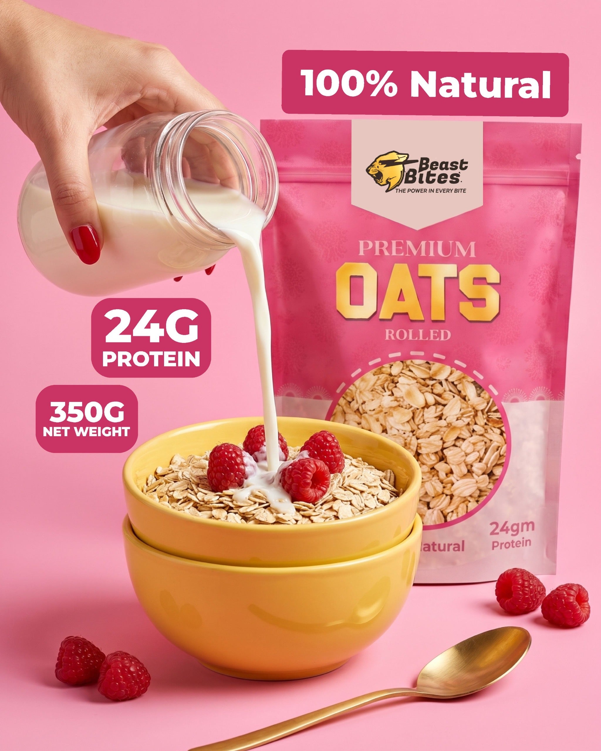 Beast Bites 100% Rolled Oats 350g | Premium Golden Rolled Oats