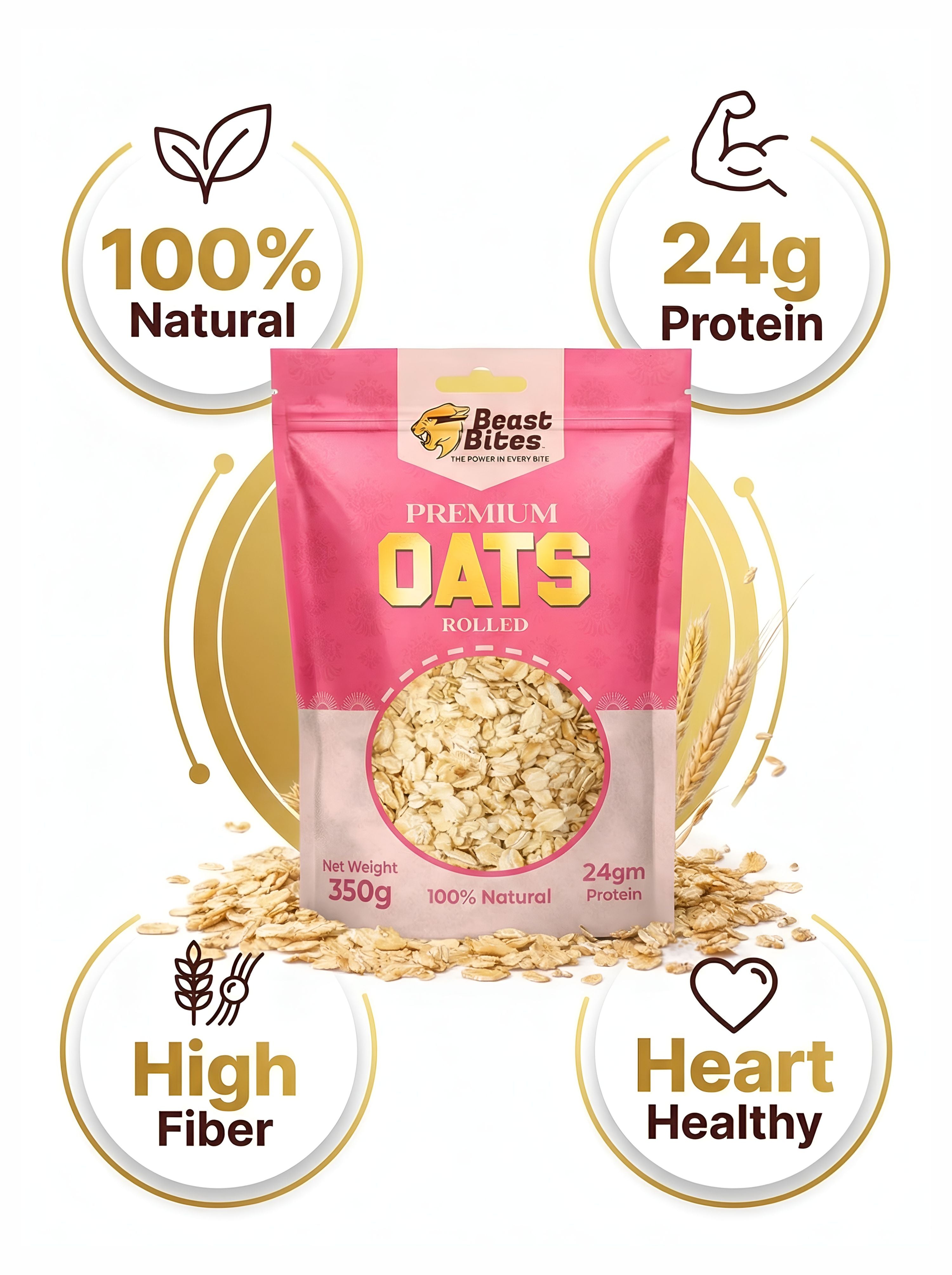 Beast Bites 100% Rolled Oats 350g | Premium Golden Rolled Oats