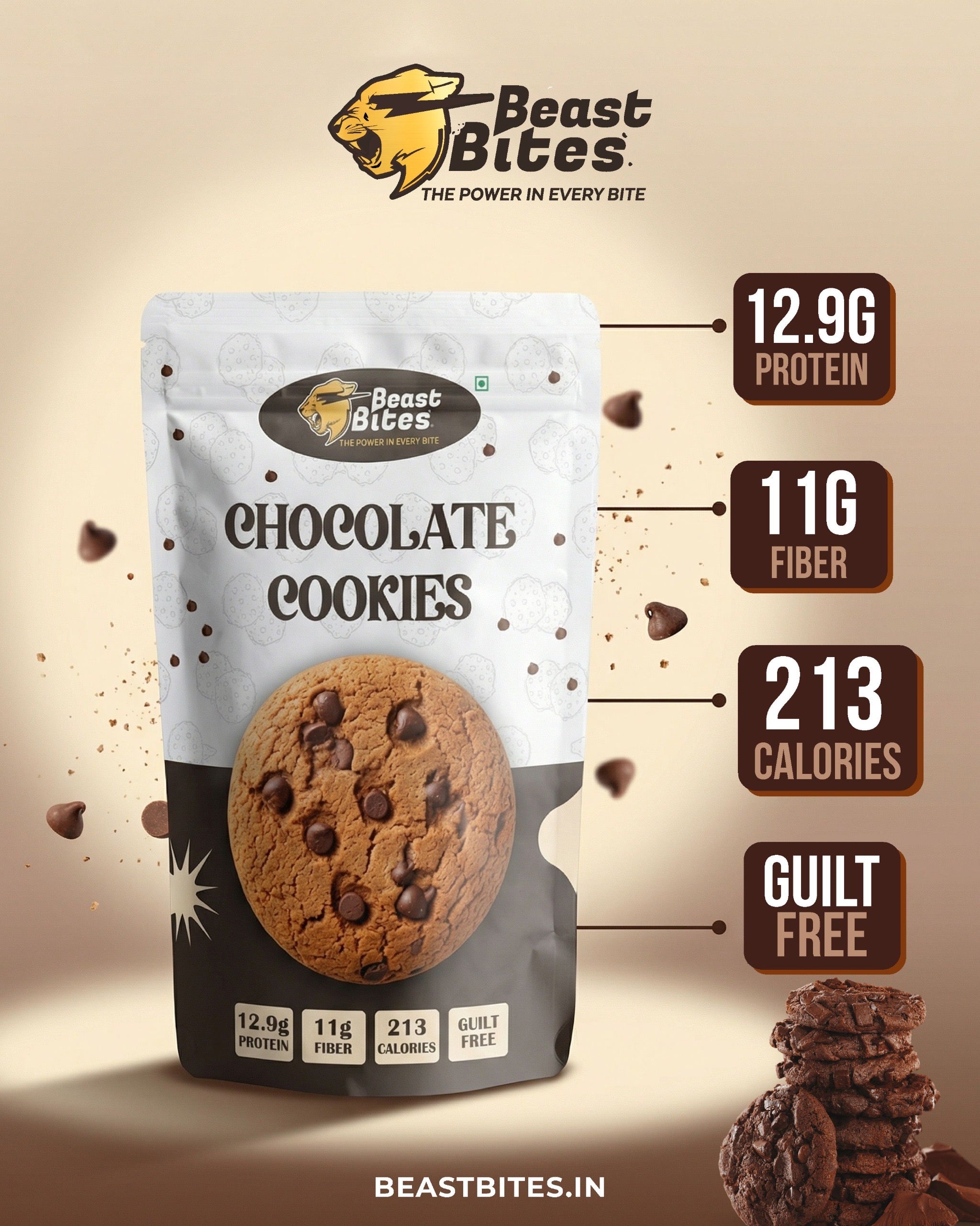 Beast Bites Double Delight Cookies (3 Vanilla + 3 Chocolate) || 12.9g Protein