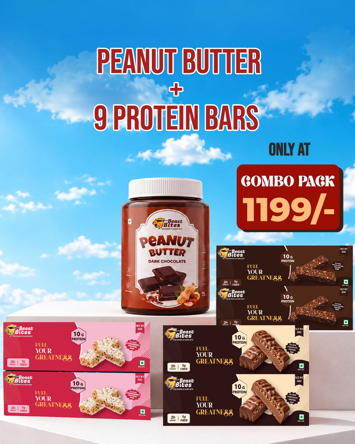 Beast Bites Power Breakfast Combo | Peanut Butter + 9 High Protein Bars