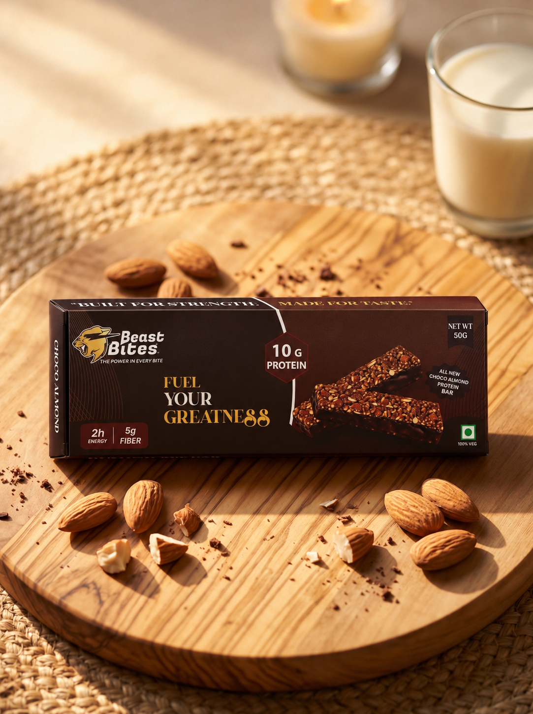 Beast Bites Choco Almond Protein Bar (Pack of 6) | 10g Protein | No Added Sugar | High Protein Energy Bar
