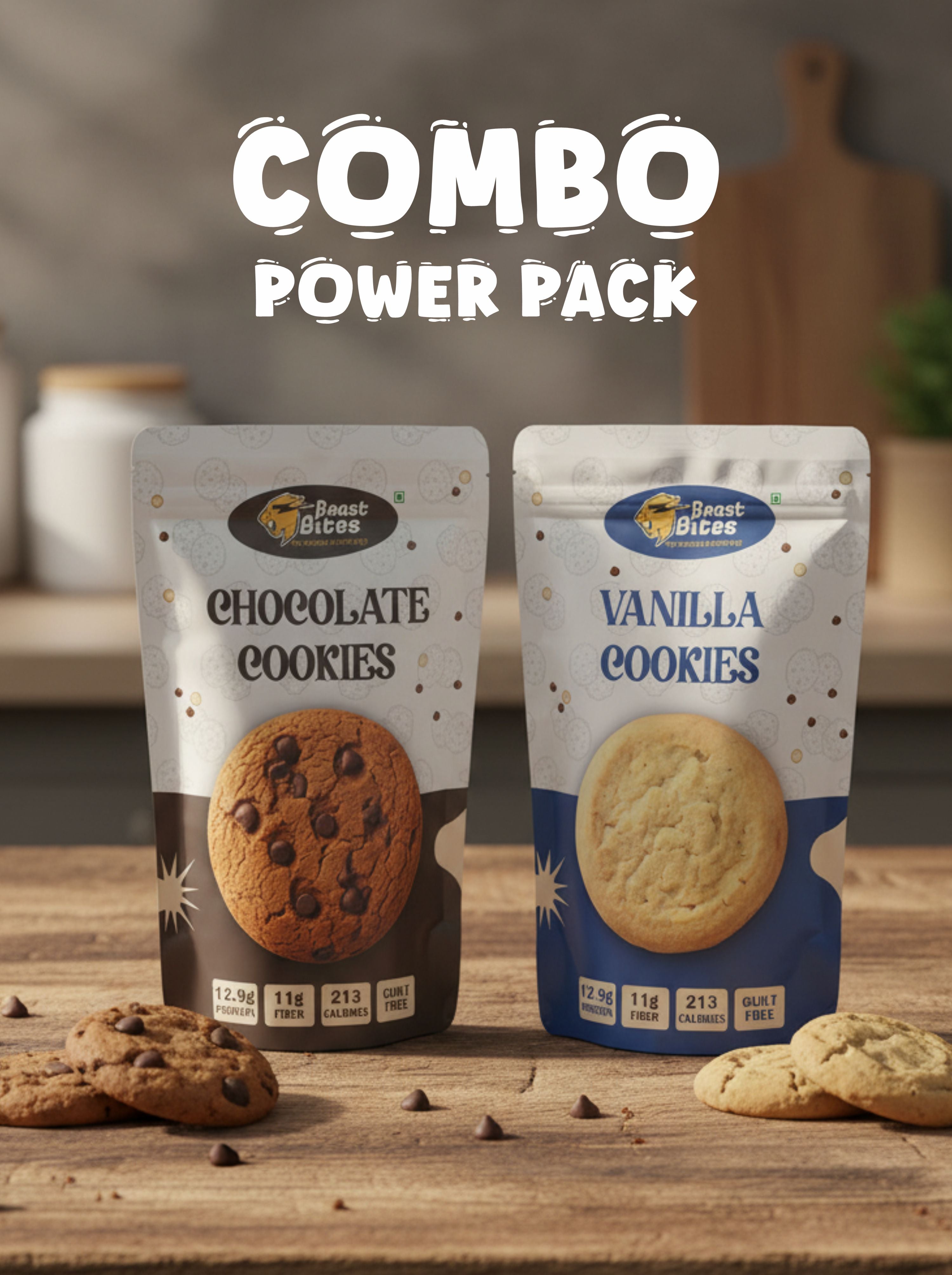 Beast Bites Double Delight Cookies (3 Vanilla + 3 Chocolate) || 12.9g Protein