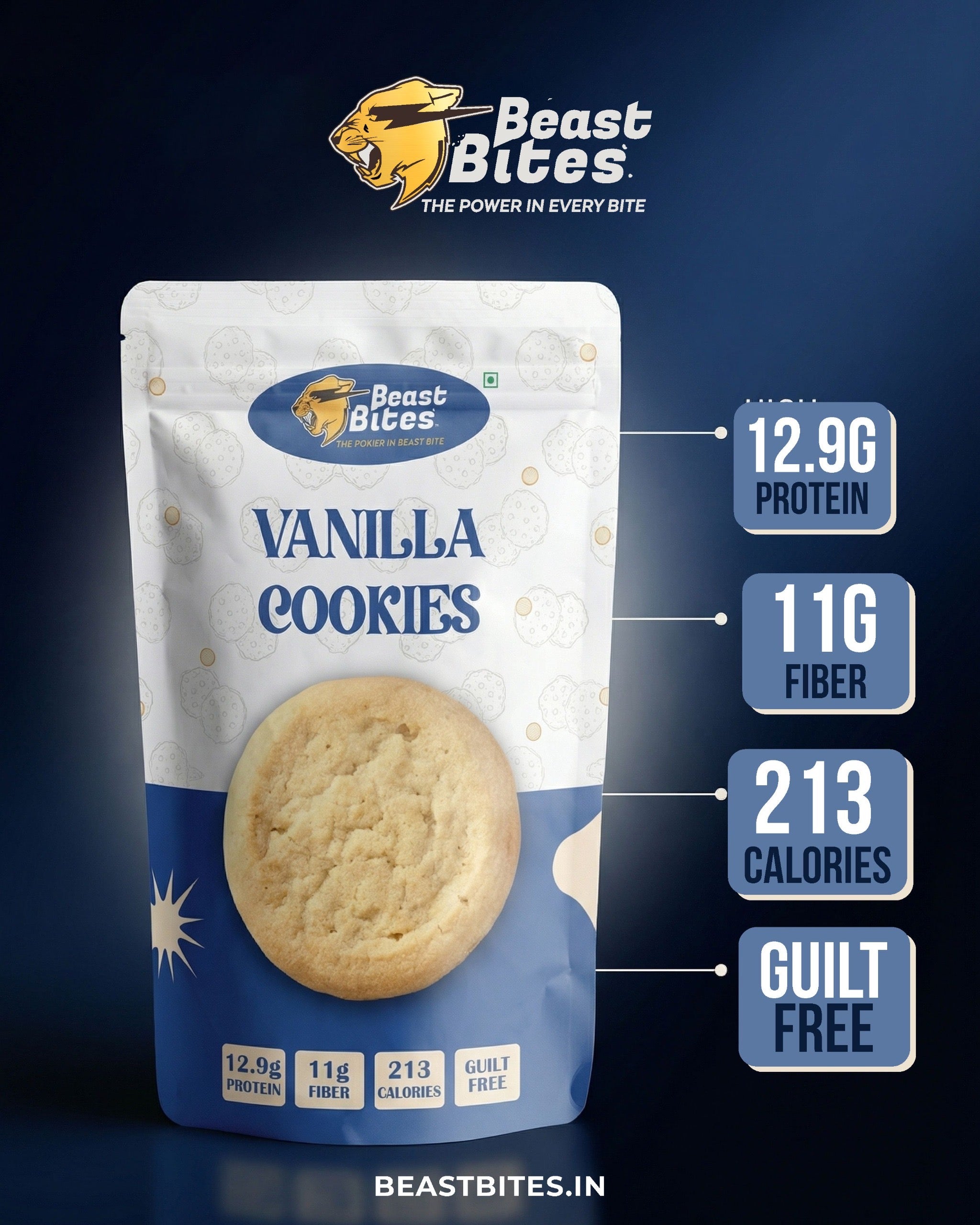 Beast Bites Double Delight Cookies (3 Vanilla + 3 Chocolate) || 12.9g Protein