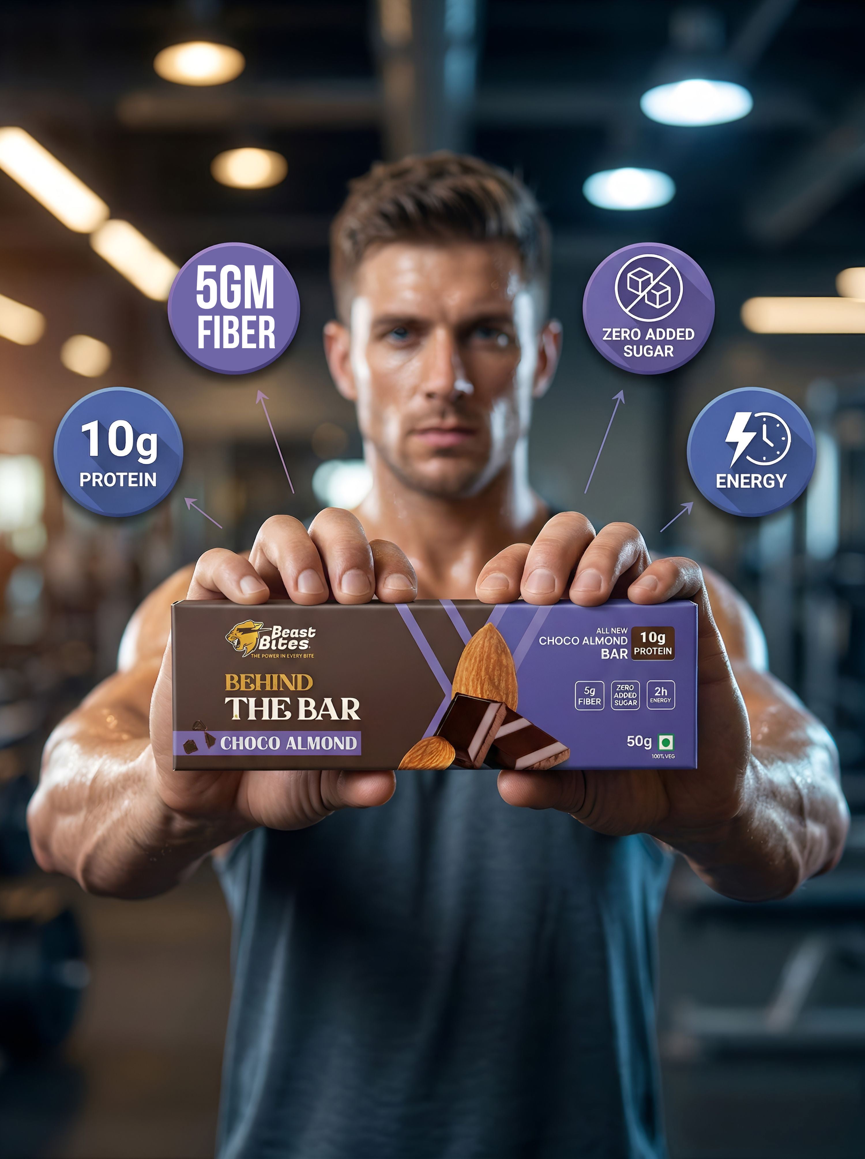 Beast Bites Choco Almond Protein Bar (Pack of 6) | 10g Protein | No Added Sugar | High Protein Energy Bar