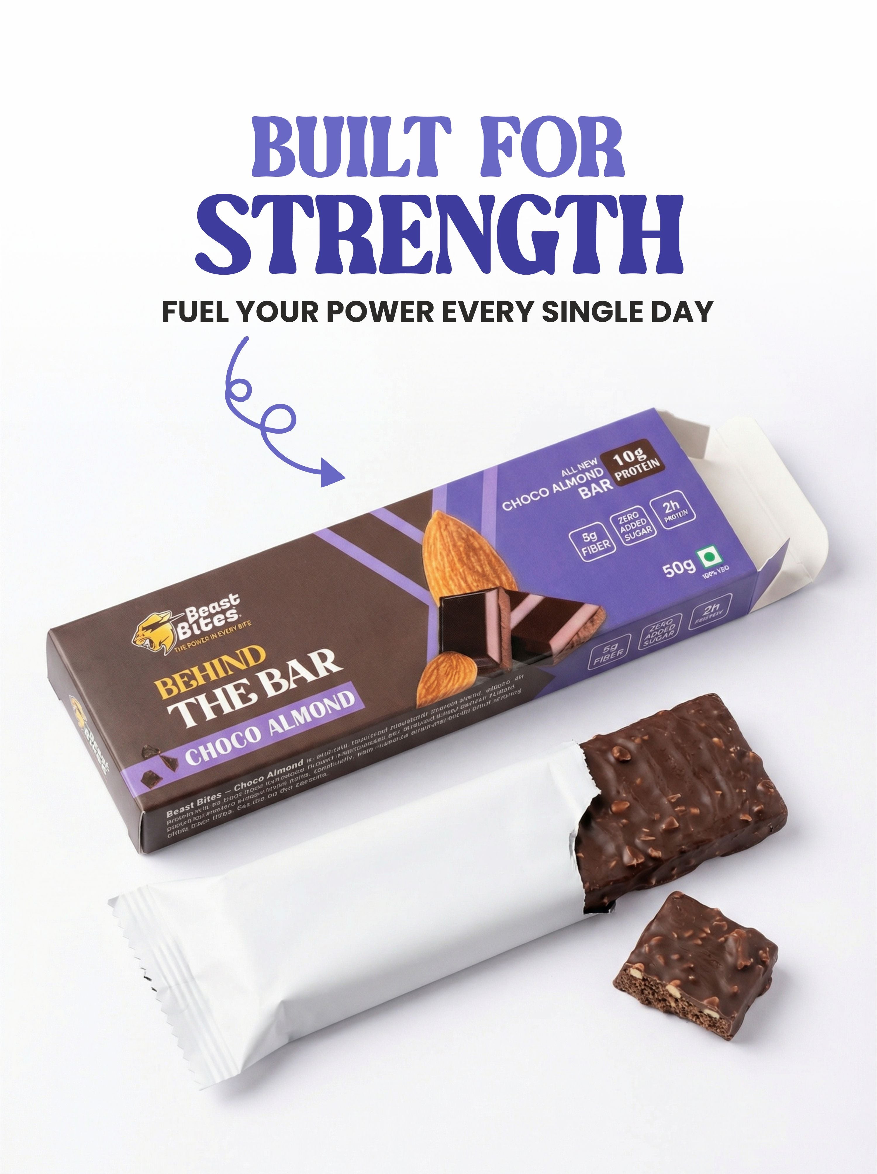 Beast Bites Choco Almond Protein Bar (Pack of 6) | 10g Protein | No Added Sugar | High Protein Energy Bar