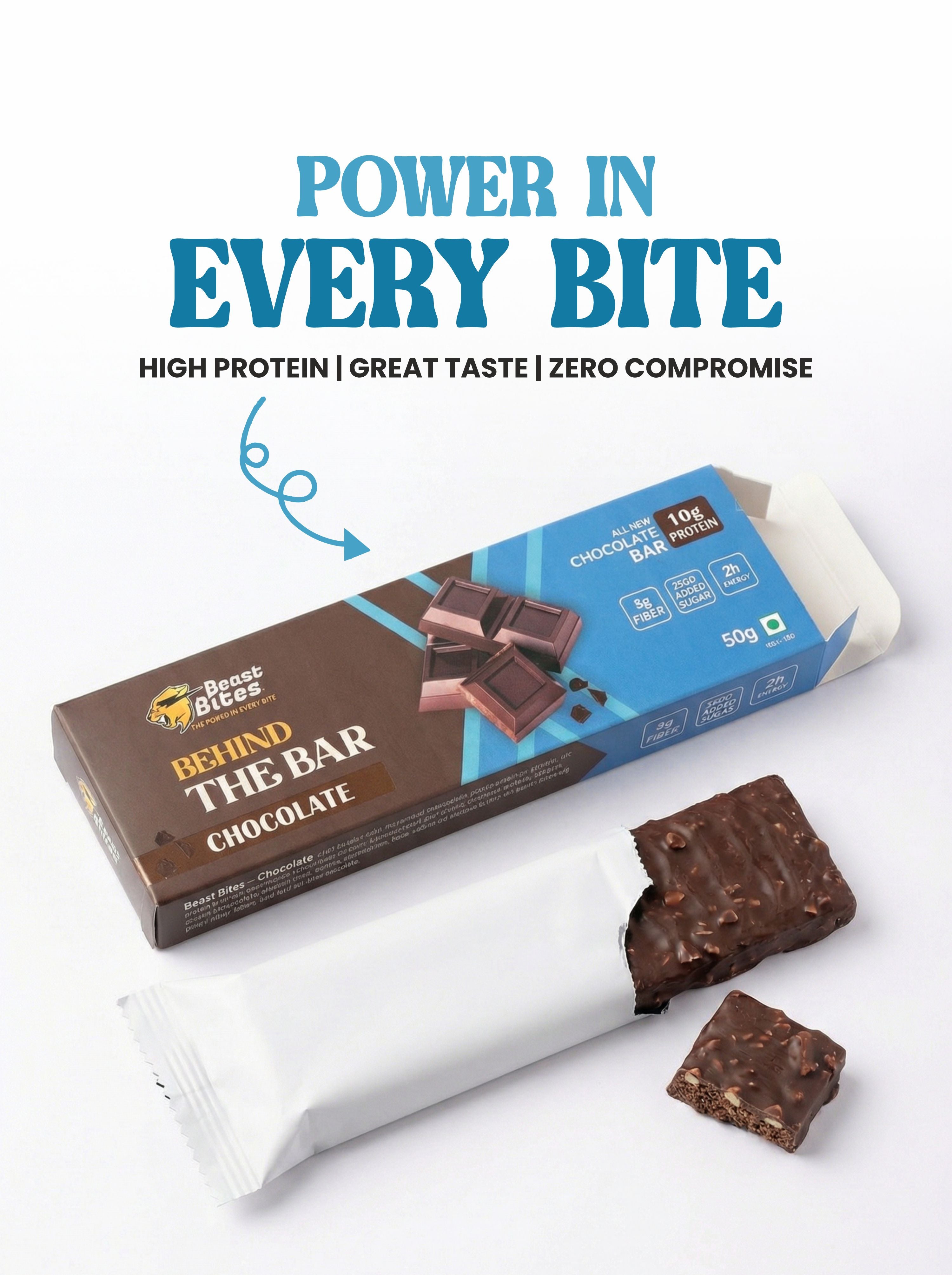 Beast Bites Chocolate Protein Bar (Pack of 6) | 10g Protein | No Added Sugar | High Protein Energy Bar