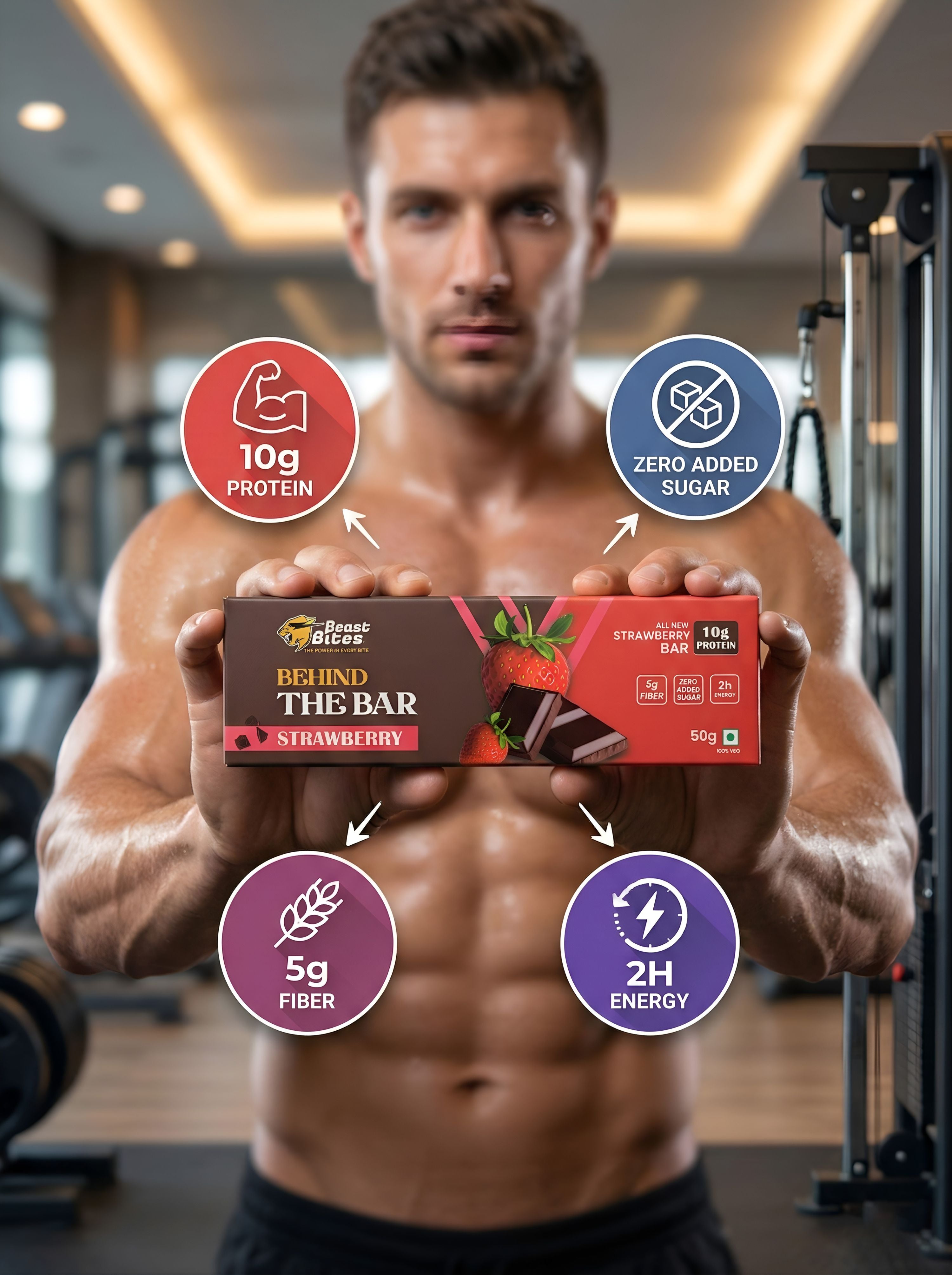 Beast Bites Strawberry Protein Bar (Pack of 6) | 10g Protein | No Added Sugar | High Protein Energy Bar